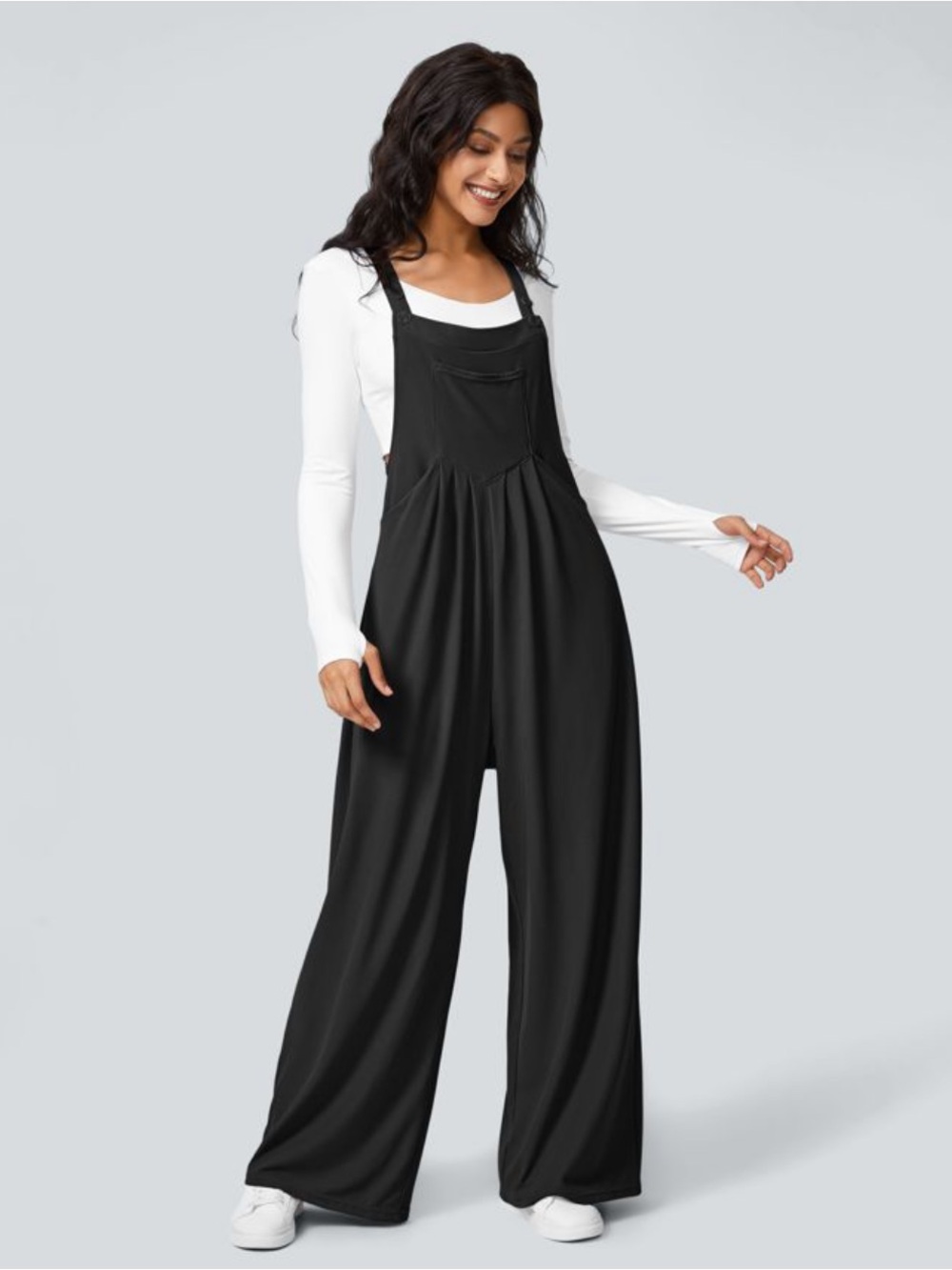 Halara black pinafore jumpsuit button straps